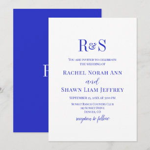 Elegante Royal Blue Modern Monogram Wedding Einladung