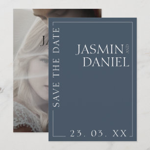 Elegante Royal Blue Opulence Minimal Foto Hochzeit Save The Date