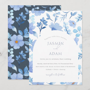 Elegante Royal Blue Opulence Wildblumen Hochzeit Einladung