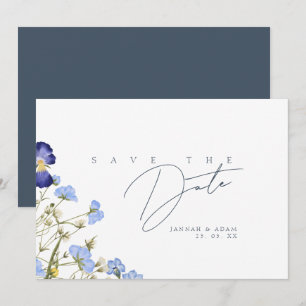 Elegante Royal Blue Opulence Wildblumen Hochzeit Save The Date