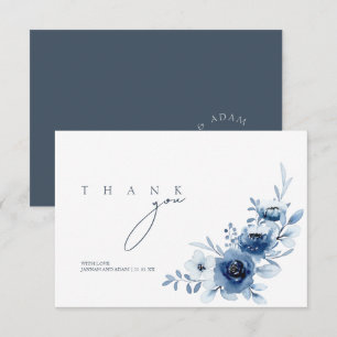 Elegante Royal Blue Rose Blumenhochzeit Dankeskarte