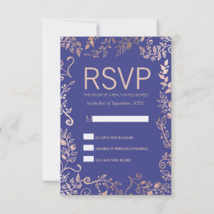 Elegante Royal Blue Rose Gold Floral RSVP Karten