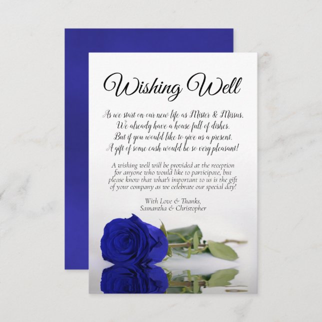 Elegante Royal Blue Rose Hochzeit wünscht gutes Ge Begleitkarte (Vorne/Hinten)