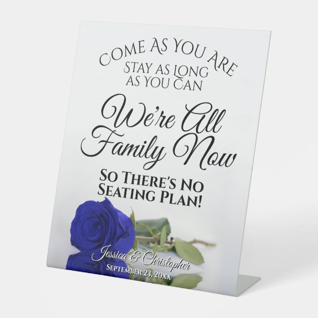 Elegante Royal Blue Rose Open Seating Wedding Sockelschild (Vorderseite)