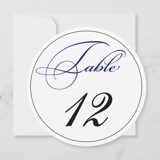 Elegante Royal Blue Script Round Tischnummer Cards (Vorderseite)