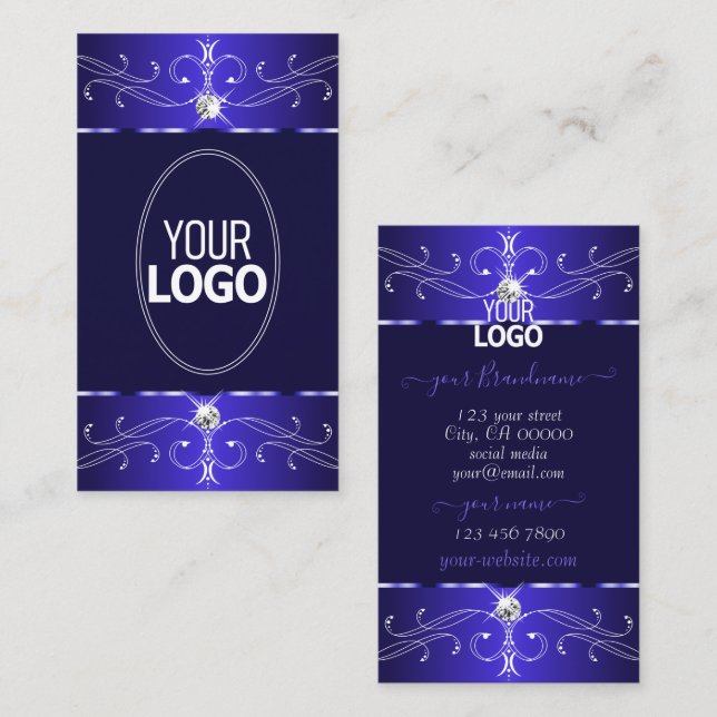 Elegante Royal Blue Verziert Ornaments mit Logo Ch Visitenkarte (Vorne/Hinten)