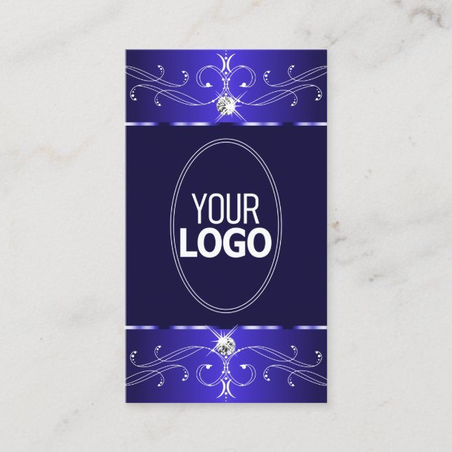 Elegante Royal Blue Verziert Ornaments mit Logo Ch Visitenkarte (Vorderseite)