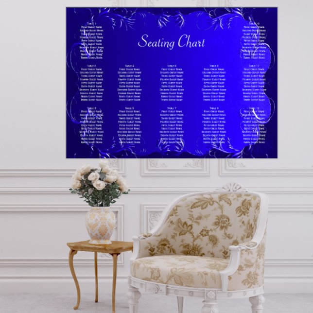 Elegante Royal Blue Wedding Reception Seating Char Poster (Von Creator hochgeladen)