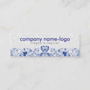Elegante Royal Blue & White Floral Damask & Wirbel Mini Visitenkarte