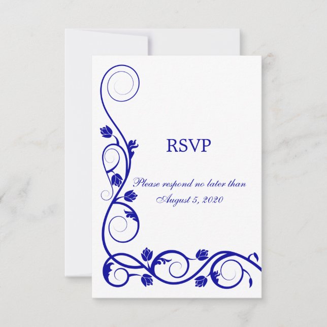 Elegante Royal Blue Wirbel RSVP Karte (Vorderseite)