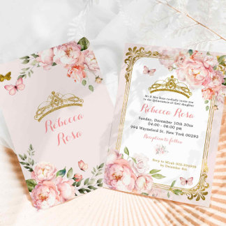 Elegante Royal Crown Blush Pink Gold Quinceñera Einladung