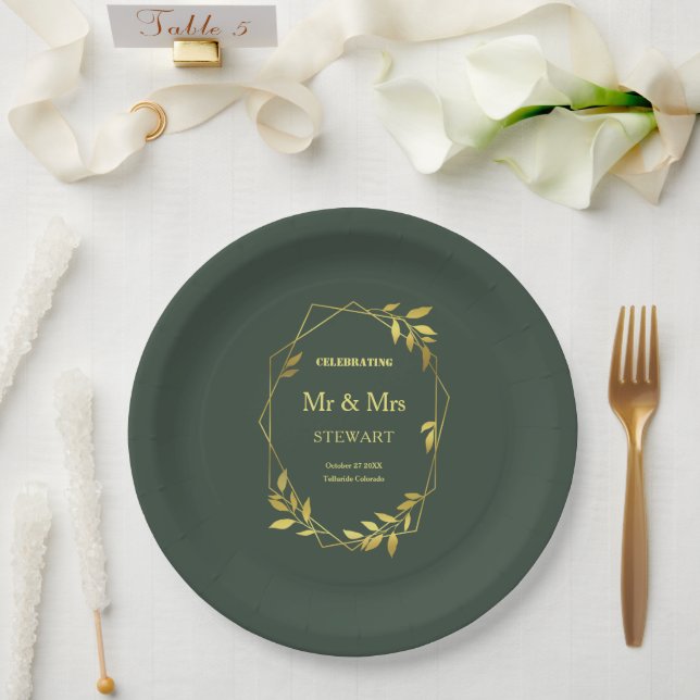 Elegante Royal Green Minimalistisch Botanical Wedd Pappteller (Hochzeit)