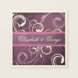 Elegante Royal Lila Grunge Damask Wirbel Hochzeit Serviette