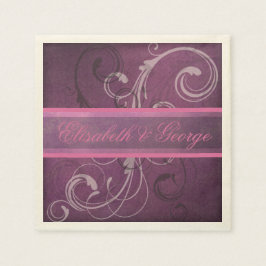 Elegante Royal Lila Grunge Damask Wirbel Hochzeit Serviette