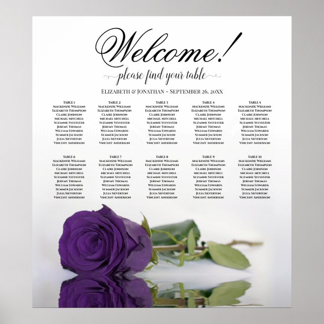 Elegante Royal Lila Rose 10 Tafelübersicht Poster (Vorne)