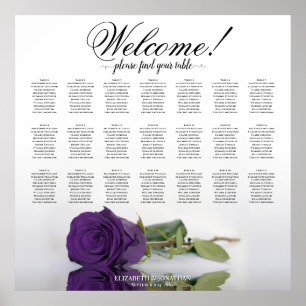 Elegante Royal lila Rose 21 Tabelle Seating Chart Poster