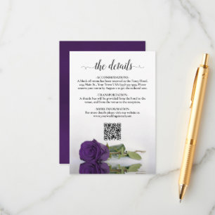 Elegante Royal Lila Rose Wedding Details QR Code Begleitkarte