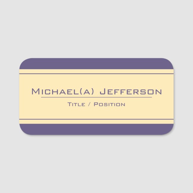 Elegante Royal Lila und sehr hellgelb Namensschild (Vorderseite)