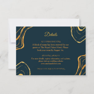 Elegante Royal Navy Blau Gold Hochzeitsdetails Kar Einladung