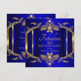 Elegante Royalblaue Goldene Geburtstagsfeier Einladung