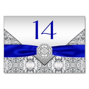 Elegante Royalblaue Silberne Hochzeit Tischnummer