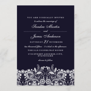 Elegante Royalblaue weiße Spitze Hochzeitseinladun Einladung