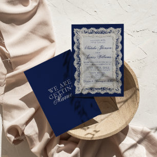 Elegante Royale-Blau-Altes-Geld-Spitzen-Hochzeit Einladung