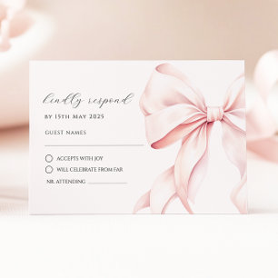 Elegante RSVP-Antwortkarte mit rosa Schleife RSVP Karte