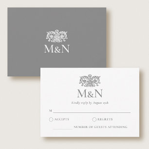 Elegante RSVP-Hochzeitsmonogramm Grauer Umschlag RSVP Karte