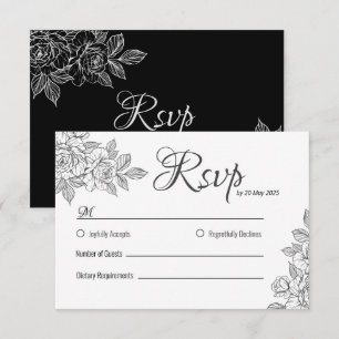 Elegante RSVP-Karte für Schwarz-Weiß-Blumen-Hochze RSVP Karte