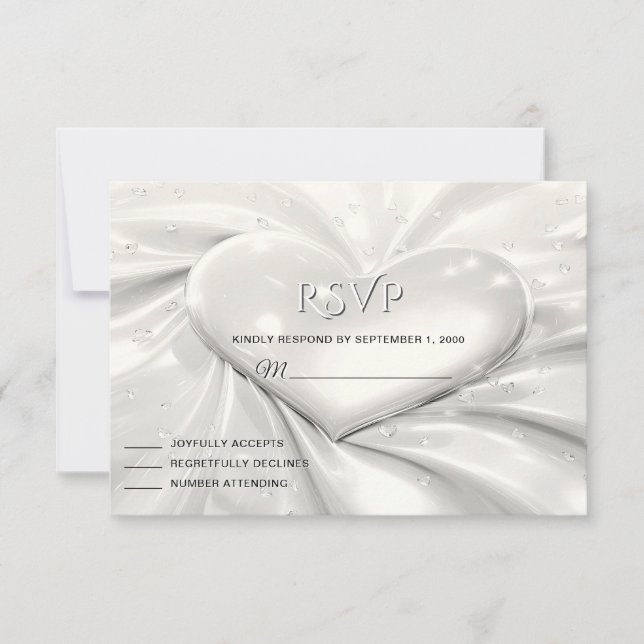 Elegante RSVP-Karte für Weißes Cream Herz RSVP Karte (Vorderseite)