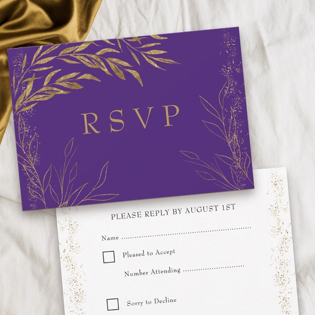 Elegante RSVP-Karte mit Lila und Gold-Leaf RSVP Karte (Quinceanera RSVP in purple, from my Gold Leaf Collection
)