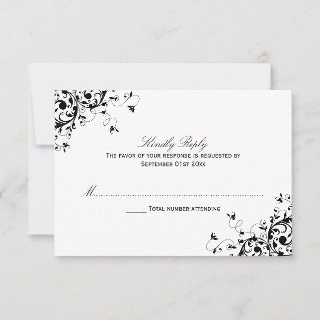 Elegante RSVP-Karten für Schwarz-Weiß-Hochzeiten v RSVP Karte (Vorderseite)