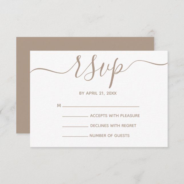 Elegante RSVP-Karten mit weißen und beigen Skripte RSVP Karte (Vorne/Hinten)