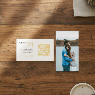 Elegante RSVP-Vollcover-Foto und goldener QR-Code Begleitkarte