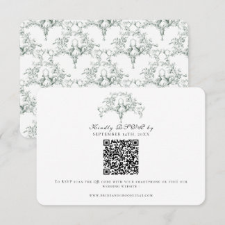 Elegante RSVP Waldgrüne französische Toile-Tauben- Karte