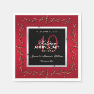 Elegante Rubinsteinsteine 40. Hochzeitstag Serviette