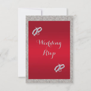 Elegante Ruby Red & Funkelnd Silver Rings Wedding RSVP Karte