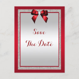 Elegante Ruby Red & Silver Glitzer Wedding Einladungspostkarte