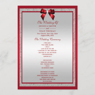 Elegante Ruby Red & Silver Glitzer Wedding Programm