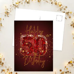 Elegante Ruby- und Goldene 50. Geburtstagsfeier Postkarte