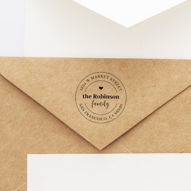 Elegante Rücksendeadresse Boho Heart Round Family Gummistempel (Von Creator hochgeladen)