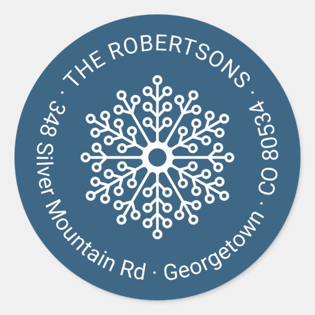 Elegante Rücksendeadresse zum Schneeflocken Runder Aufkleber (Vorderseite)