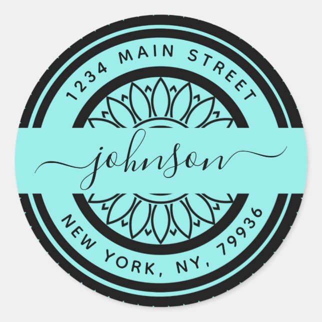 Elegante runde Rücksendeadresse, eigene Kreation Runder Aufkleber (Vorderseite)