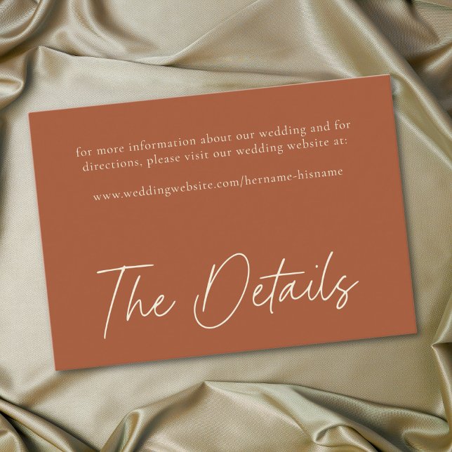 Elegante Rust Terrakotta Minimalistische Hochzeit Begleitkarte (Elegant Rust Terracotta Minimalist Wedding Enclosure Card)