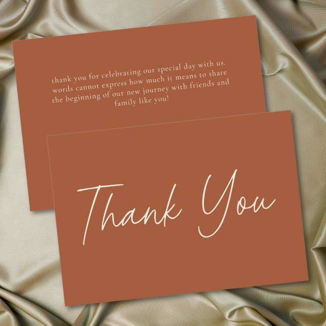 Elegante Rust Terrakotta Minimalistische Hochzeit Dankeskarte (Elegant Rust Terracotta Minimalist Wedding Thank You Card)