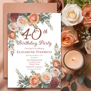 Elegante Rust Terrakotta-Rosen-Blumen 40. Geburtst Einladung