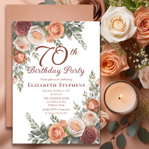 Elegante Rust Terrakotta-Rosen-Blumen 70. Geburtst Einladung