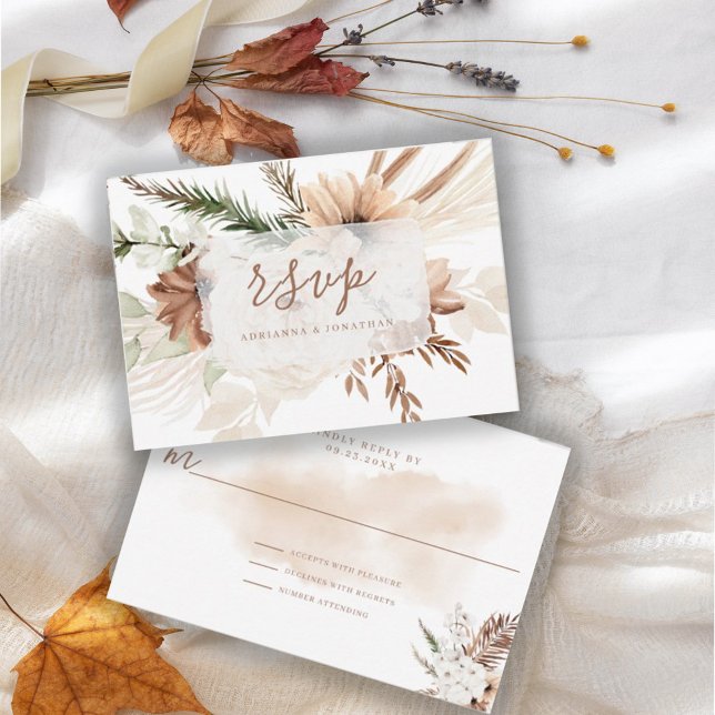 Elegante Rustic Boho Floral Pampas RSVP Card (Von Creator hochgeladen)