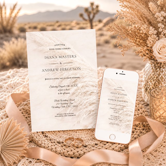 Elegante Rustic Boho Pampas Grass Wedding Einladung (Von Creator hochgeladen)